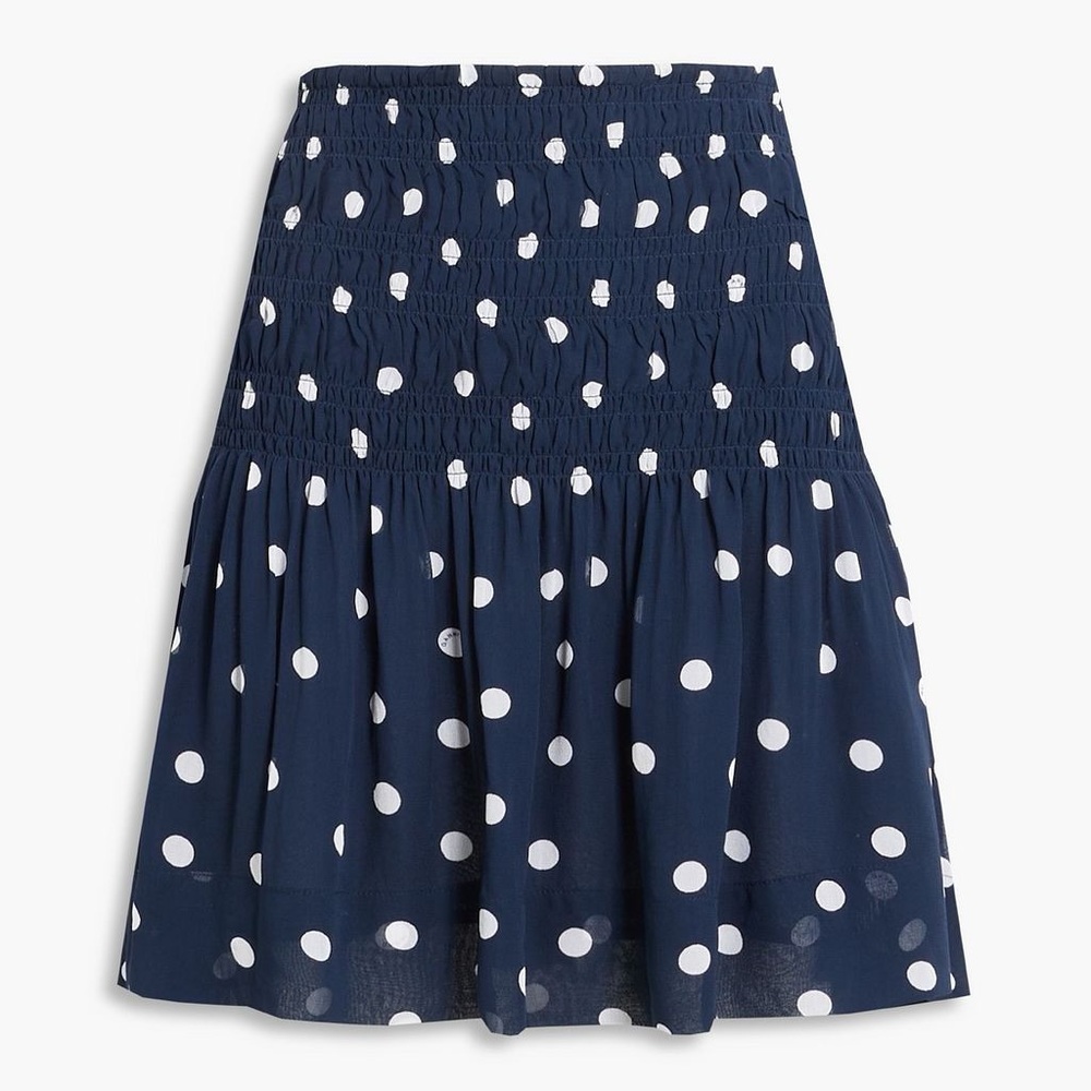 GANNI Sky Captain Smocked Polka Dot Chiffon Ruffle Mini Skirt